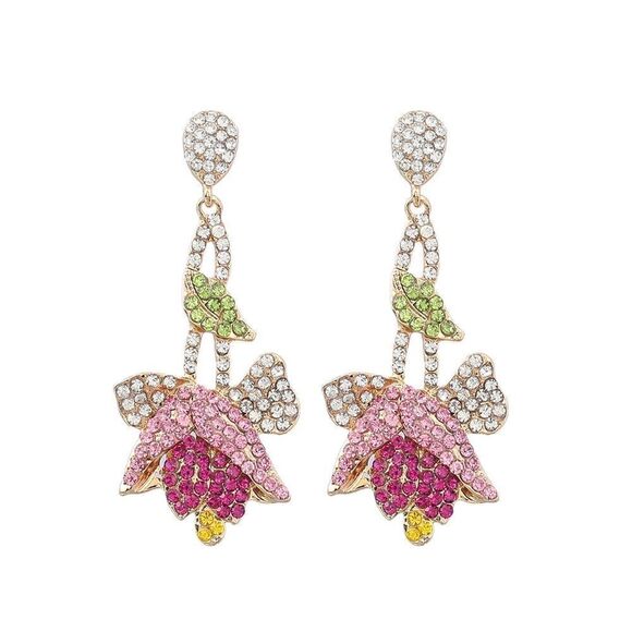 Zara Jewelry - Zara Pink Green Floral Crystal Drop Earrings